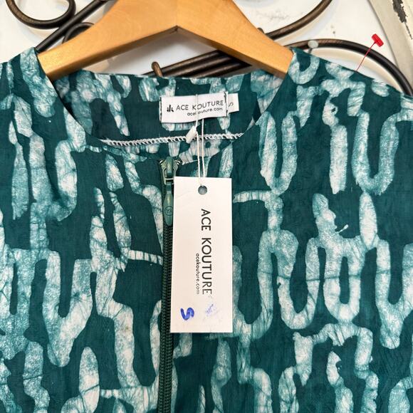 nwt Ace Kouture Ezinne Adire Aso Oke Nigerian Art to Wear Jumpsuit Teal S Small - Picture 7 of 10